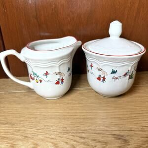 Farberware White Christmas 391 Katherine Babanovsky Creamer And Sugar Bowl